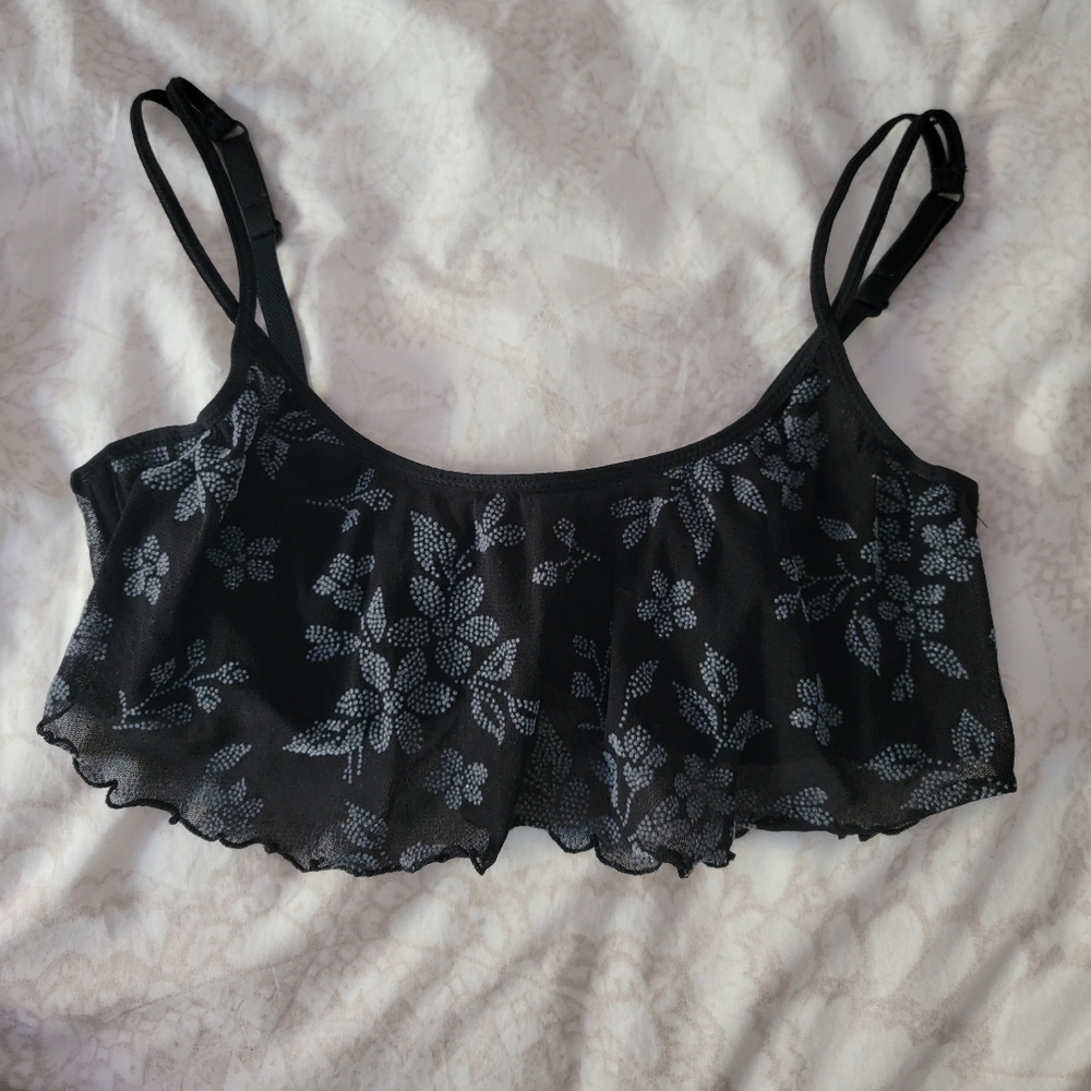 Vintage Y2K Underwire Lettuce Hem Glittery Lingerie Sheer Bra